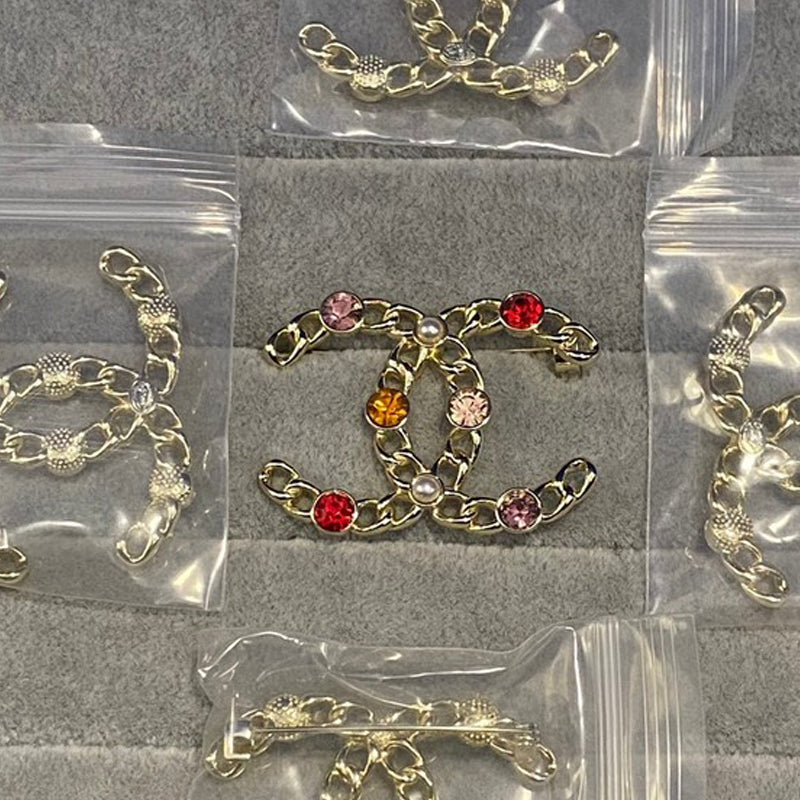 CC Color Crystal Gold Brooch
