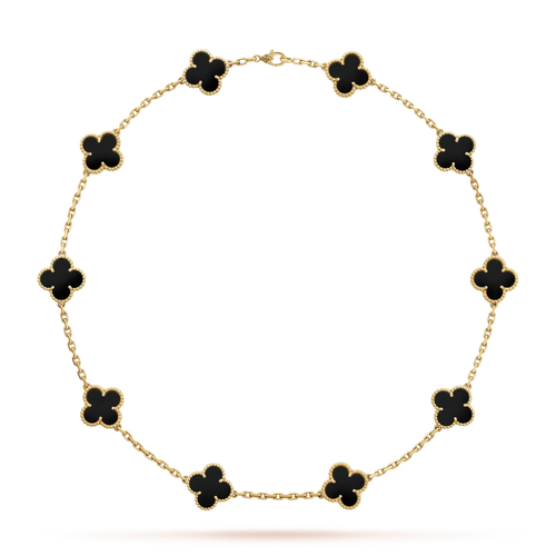 18K Van Cleef & Arpels Vintage Alhambra Black 10 Motifs Necklace