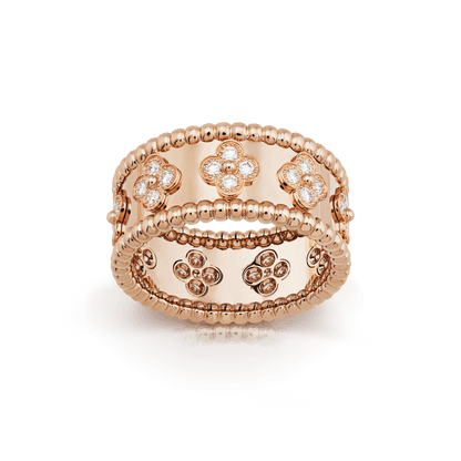 18K Rose Gold Perlée Clovers Ring