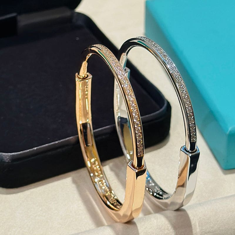 Tiffany Lock Bangle Half Pave Diamonds Bracelet