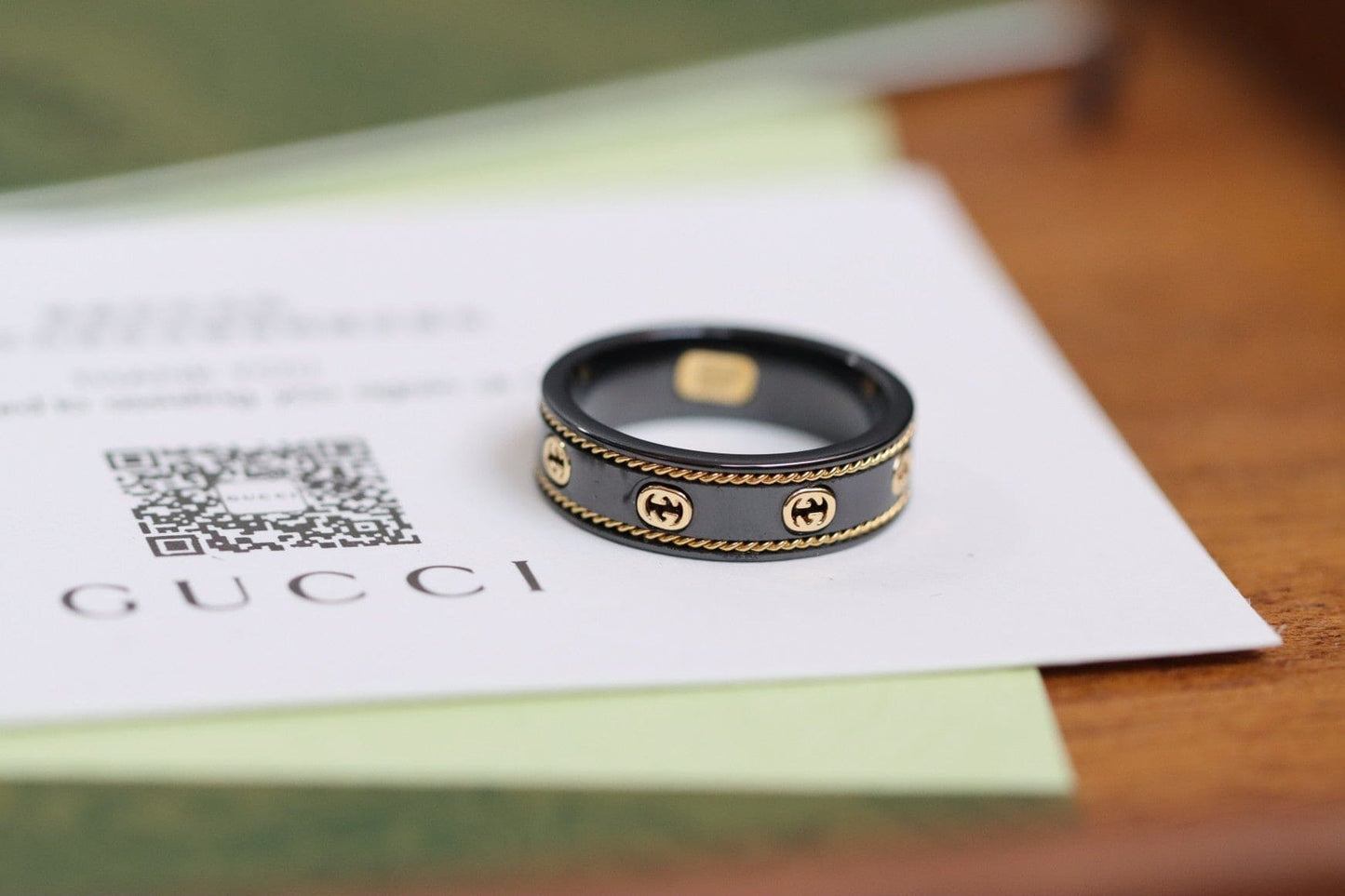 GG Interlocking G Icon Black Corundum Ring