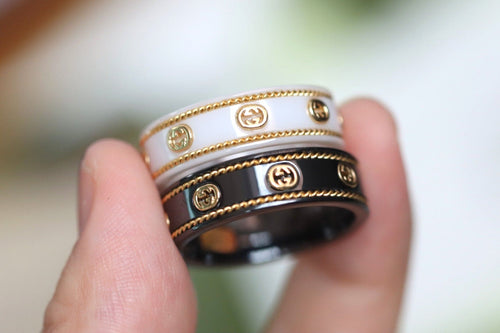 GG Interlocking G Icon Black Corundum Ring