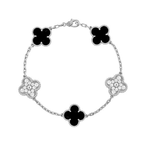 18K Van Cleef & Arpels Vintage Alhambra Five Motifs Black Diamonds Bracelet