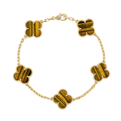 18K Van Cleef & Arpels Vintage Alhambra Five Motifs Tiger Eye Bracelet