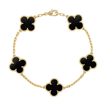 18K Van Cleef & Arpels Vintage Alhambra Five Motifs Black Bracelet