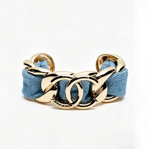 CC Denim Braided Gold Cuff Bracelet