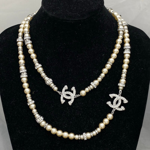 CC Crystal Pearl Long Necklace