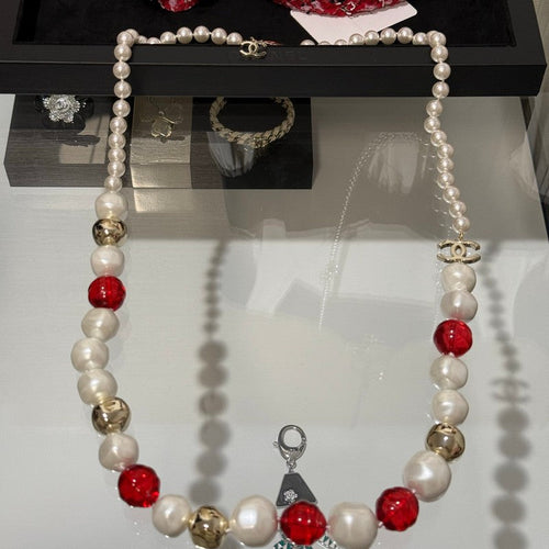 CC Red Crystal Pearl Necklace