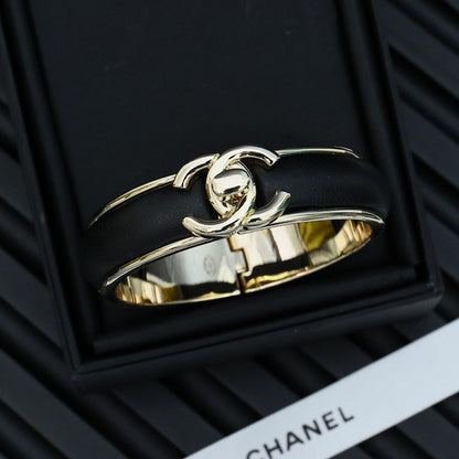 CC Black Leather Gold Bracelet
