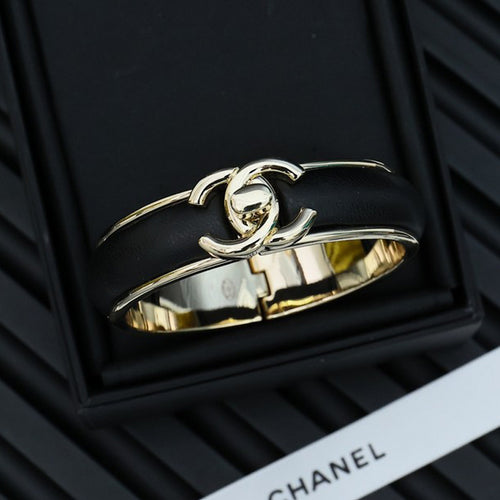 CC Black Leather Gold Bracelet