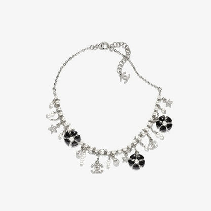 CC 26C Black Enamel Camellia Necklace