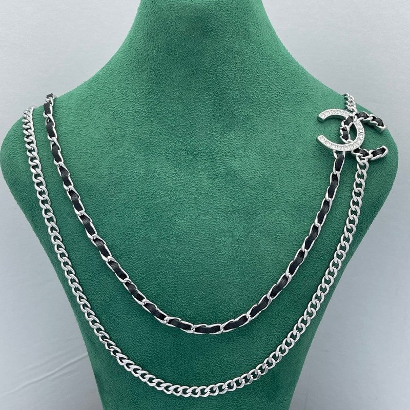 CC Black Leather Chain Necklace