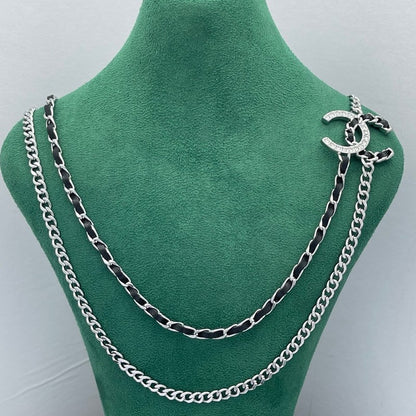 CC Black Leather Chain Necklace