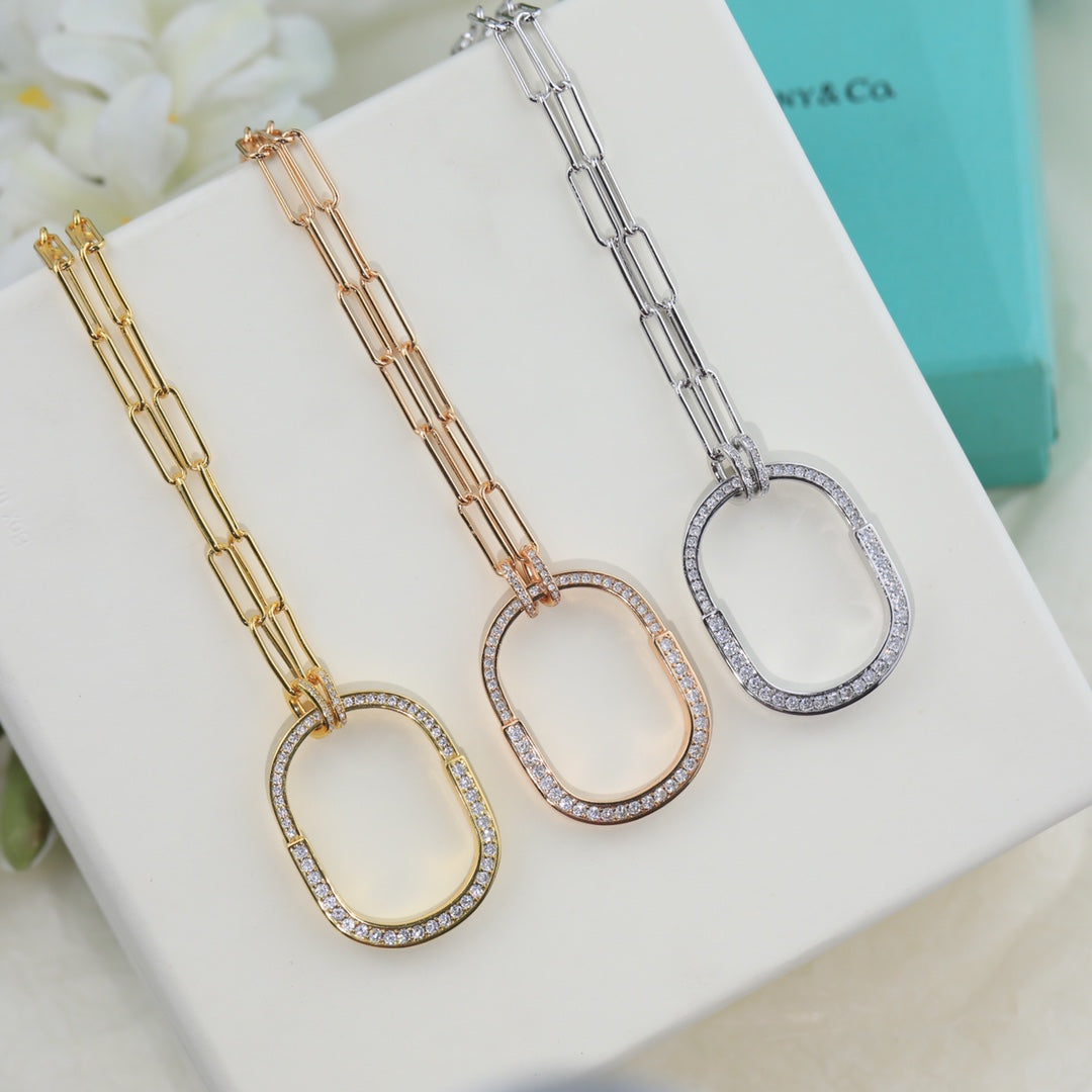 Tiff Lock Pendant Pave Diamonds Necklace