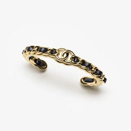 CC Black Leather Cuff Bracelet