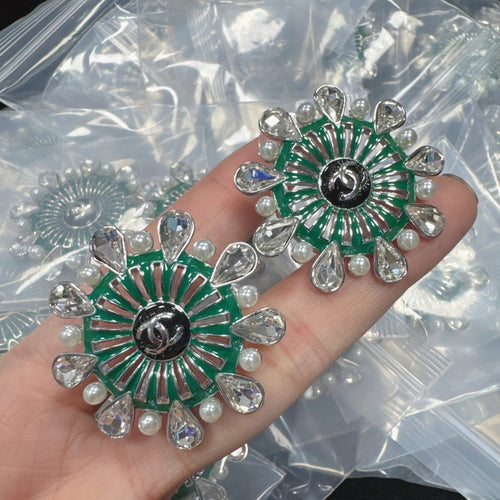 CC Green Sunflower Crystal Earrings
