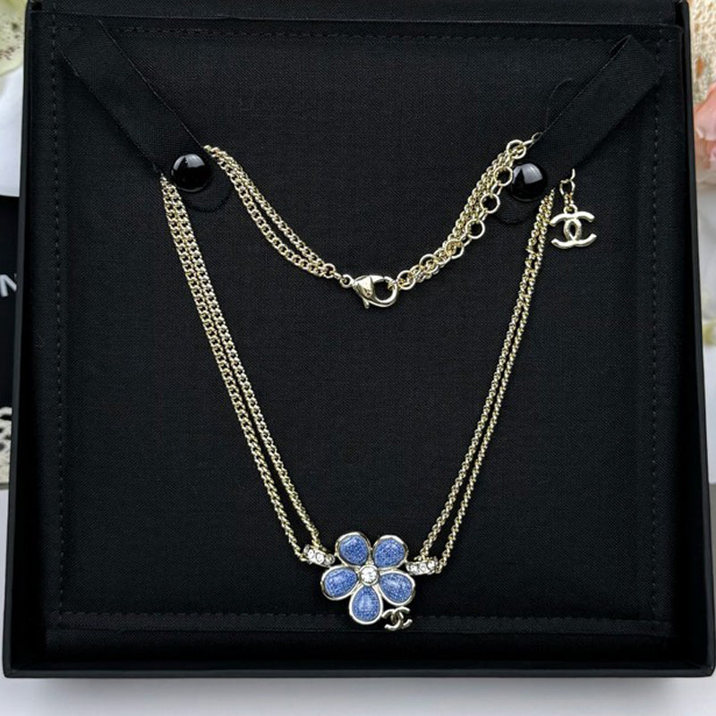 CC 26C Blue Flower Choker Necklace
