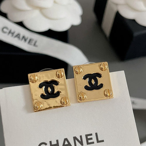 CC Black Gold Square Earrings