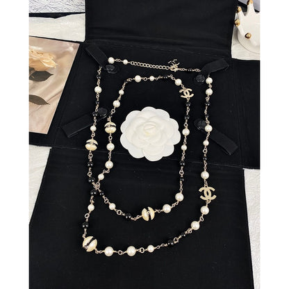 CC Black & White Beads Pearl Long Necklace