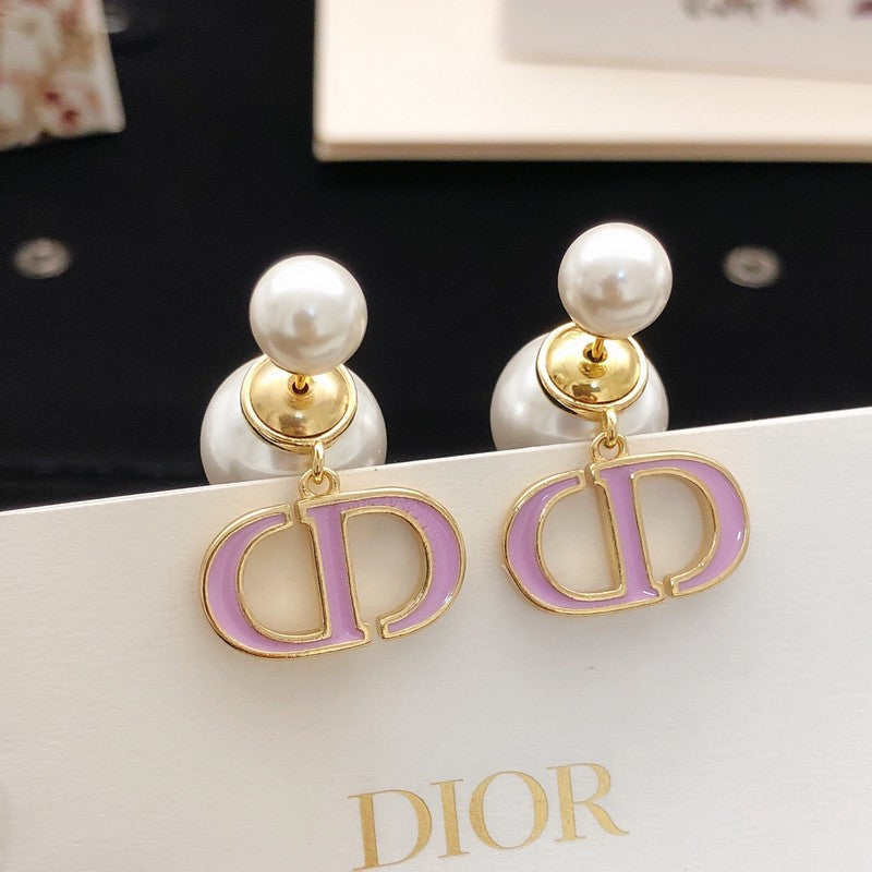 CD Tribales Pink Logo Pearl Earrings