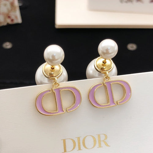 CD Tribales Pink Logo Pearl Earrings