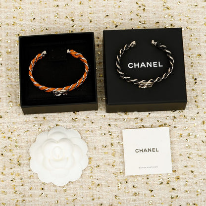 CC Black & Orange Leather Cuff Gold Bracelet