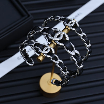 CC 25P Black Leather Open Cuff Bracelet