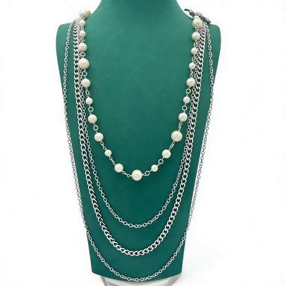 CC Red Flower Pearl Long Chain Necklace