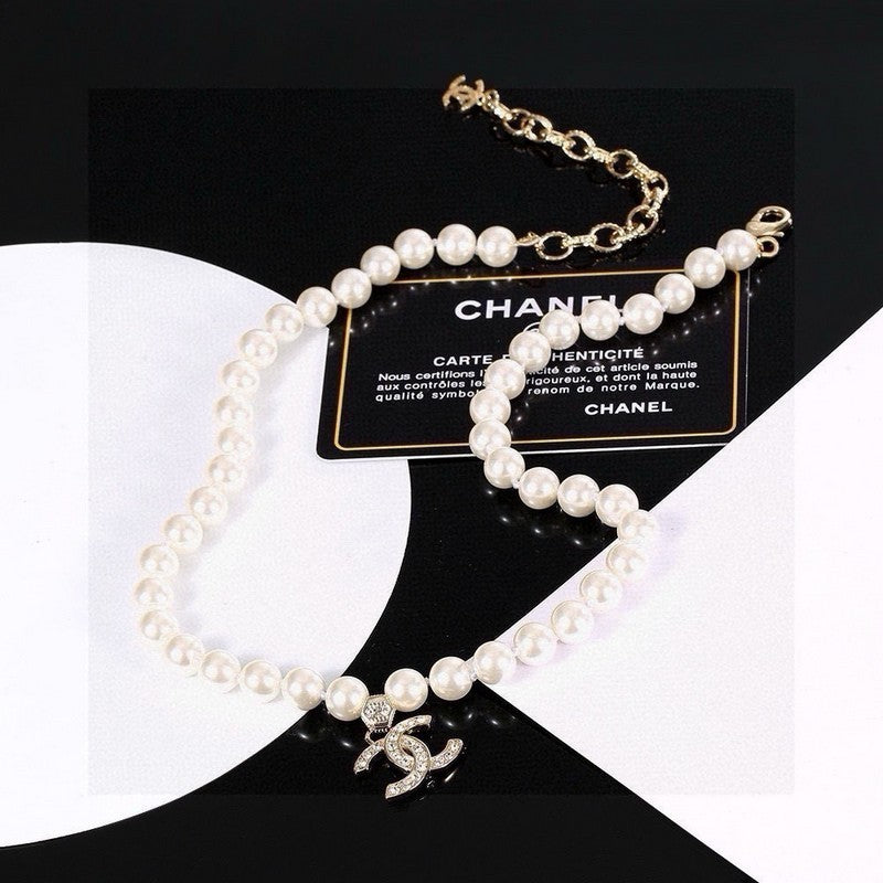 CC Pearl Chain Diamond Necklace