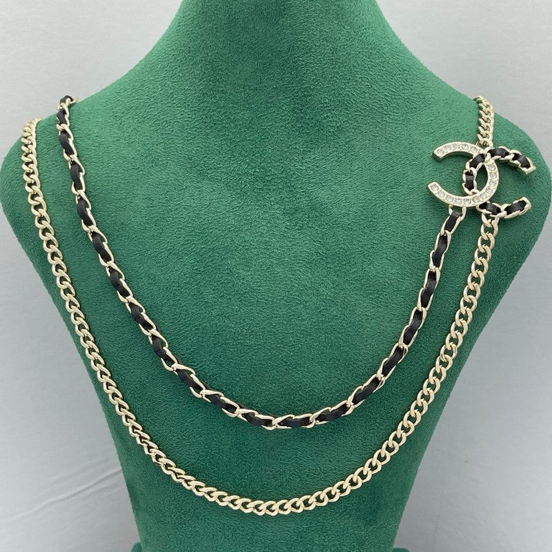 CC Black Leather Chain Necklace