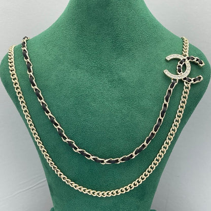CC Black Leather Chain Necklace