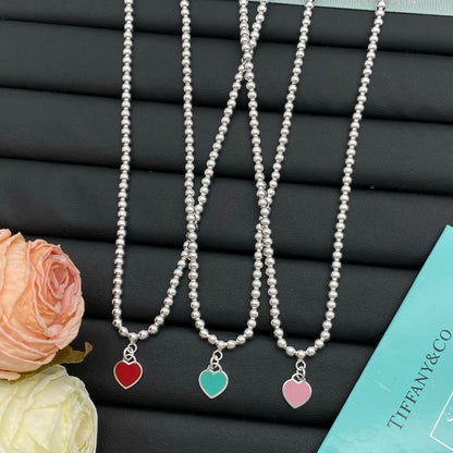 Tiff Color Heart Bead Gold Necklaces