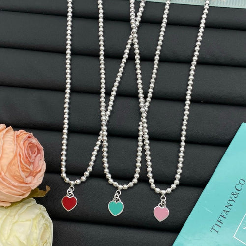 Tiff Color Heart Bead Gold Necklaces