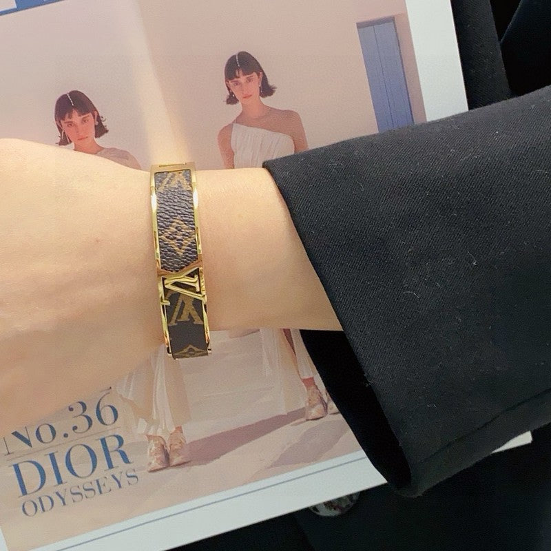 Louis Monogram Wide Leather Bracelet