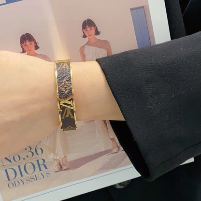 Louis Monogram Wide Leather Bracelet