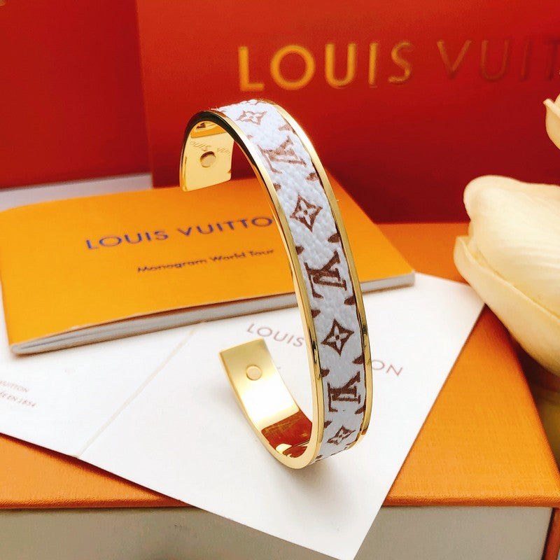 Louis White Monogram Gold Bracelet