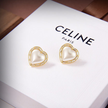 CE Heart Pearl Earrings