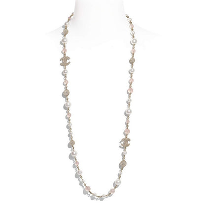 CC Pink Glass Pearl Long Necklace
