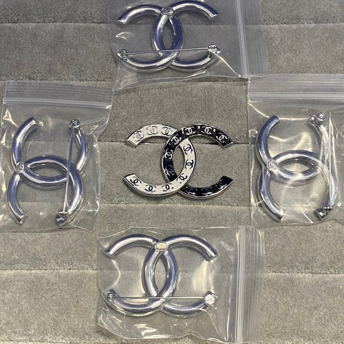 CC Black & White Gold Brooch