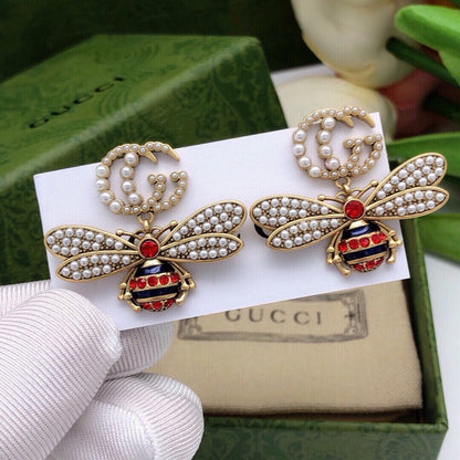 GG Red Bee Diamond Earrings