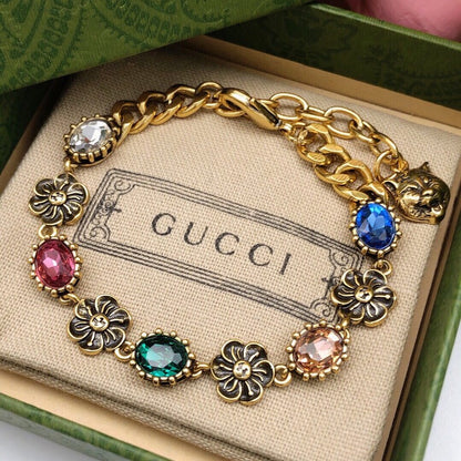 GG Color Crystal Flower Gold Chain Bracelet