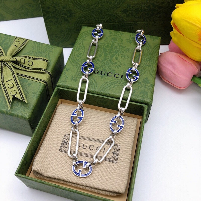 GG Blue Logo Gold Chain Necklace