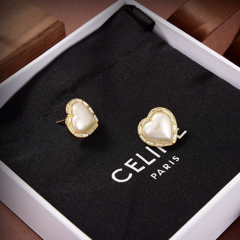 CE Heart Pearl Earrings