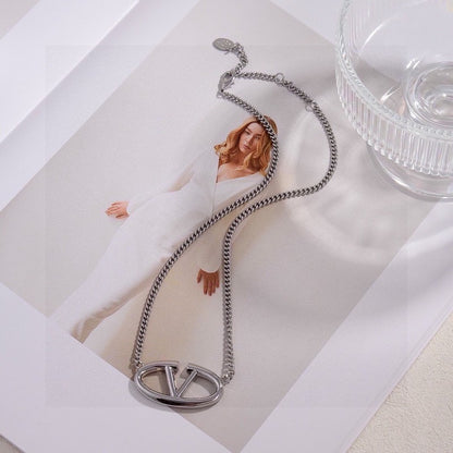 VLogo White Gold Necklace