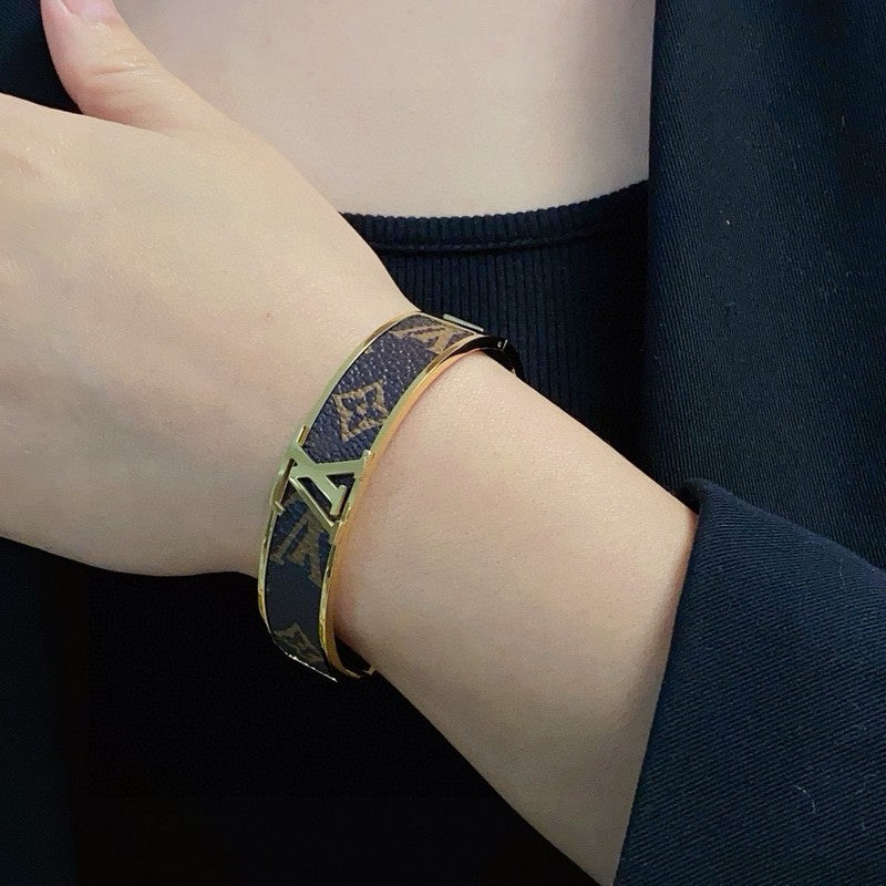 Louis Monogram Wide Leather Bracelet