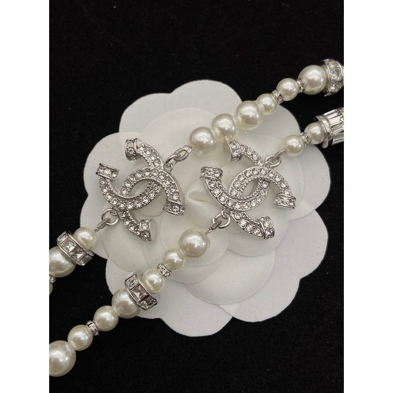 CC White Gold Pearl Long Necklace