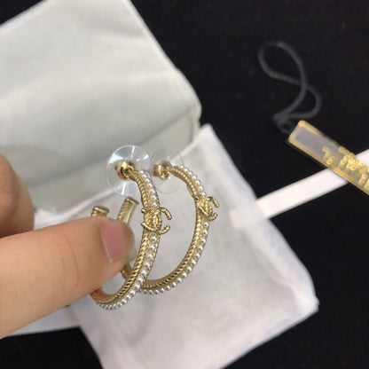 CC Pave Pearl Gold Earrings