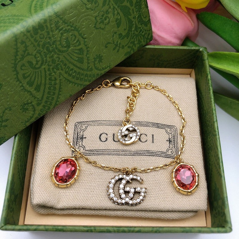 GG Two Red Crystal Gold Bracelet