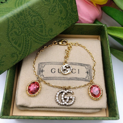 GG Two Red Crystal Gold Bracelet