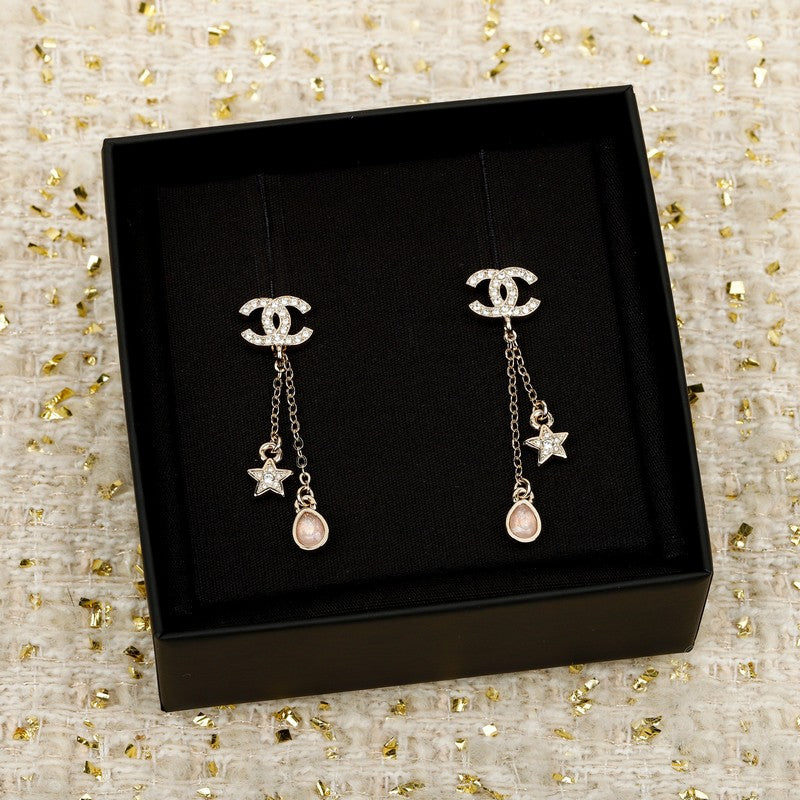 CC 26C Pink Crystal Tassel Earrings